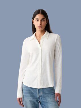 Gap Knit Long Sleeve White Button-Down Top Size XXL